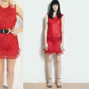 Helmut Lang sheer red silk naked red gauze dress xs